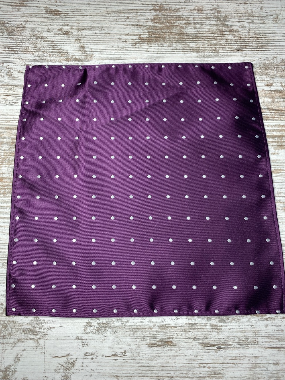 Purple Plum Pocket Square White Polka Dot Silk Blend Men’s Handkerchief